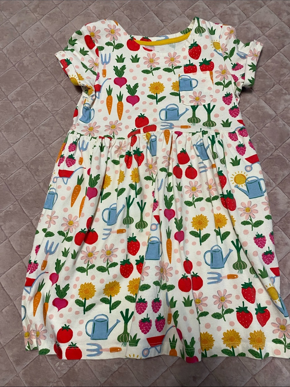 Mini Boden White Dress with Multicolor Garden Motif